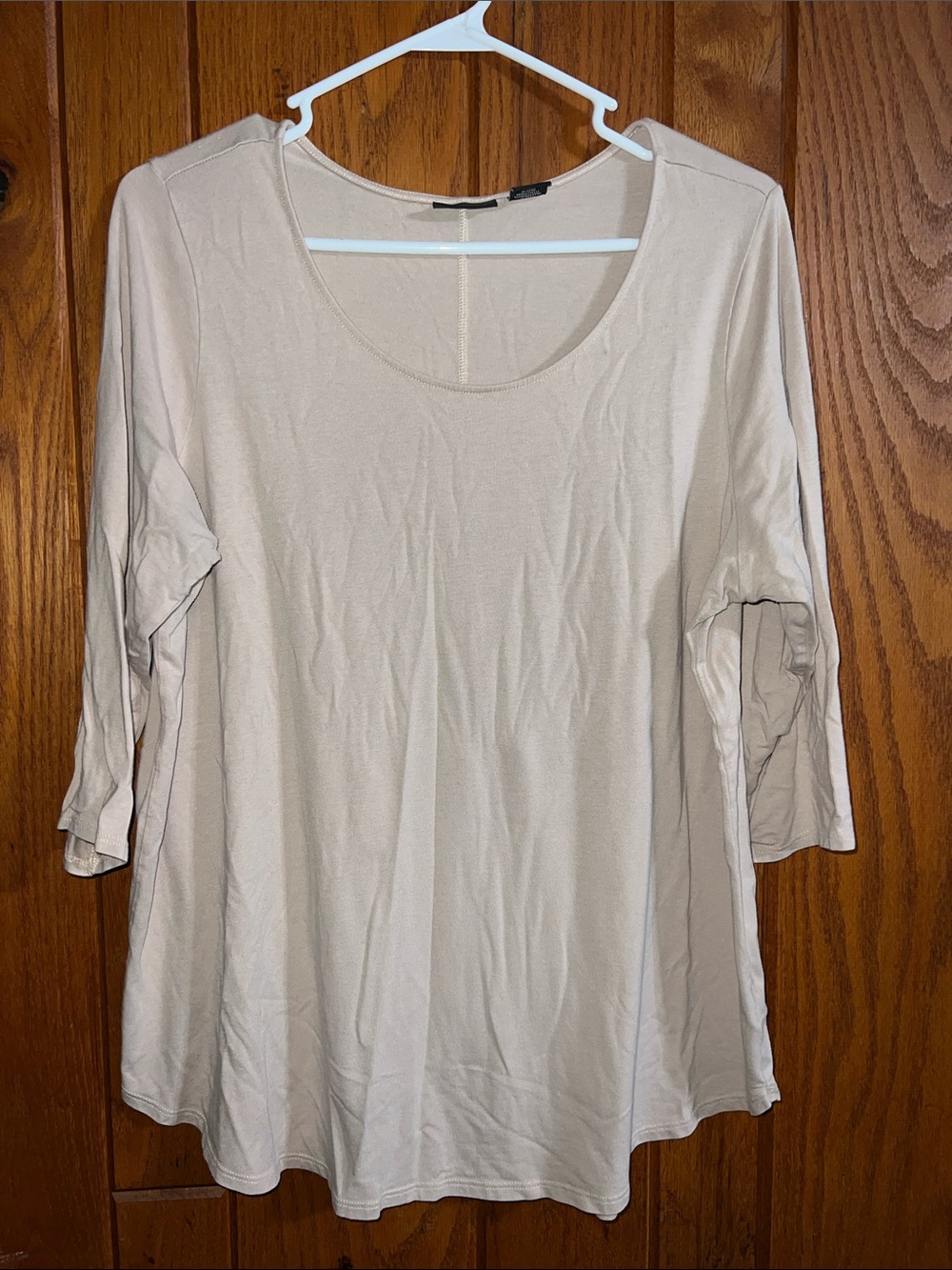 Tahari Neutral Scoop Neck 3/4 Sleeve Tunic - Light Beige Pink Plus Size 1X
